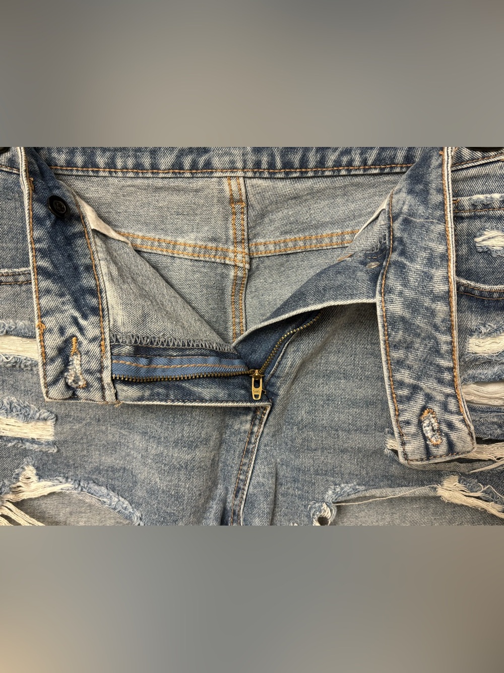 Sexy Distressed Blue Jean - Denim Short Shorts with Crossover Waist - Picture 7 of 11